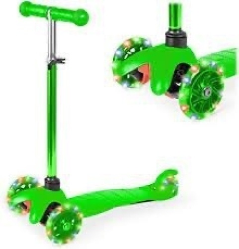 Kids Mini Kick Scooter Toy w/ Colorful Light-Up Wheels, Adjustable T-Bar - Lot 2528