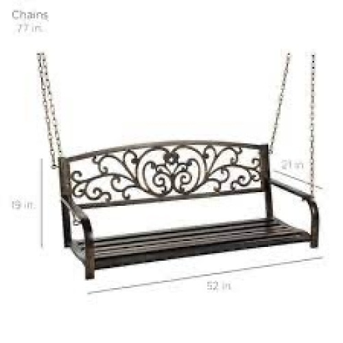 2-Person Metal Outdoor Porch Swing w/ Floral Accent, 485lb Weight Capacity - Lot 2529