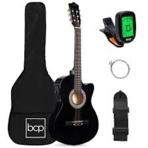 Beginner Acoustic Electric Cutaway Guitar Set w/ Case, Strap - 38in - Lot 2534