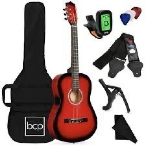 Beginner Acoustic Guitar Set w/ Case, Strap, Digital Tuner, Strings - 38in - Lot 2549