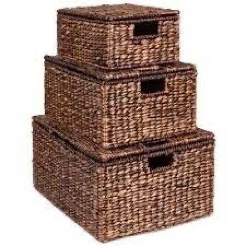 Set of 3 Large Hyacinth Storage Baskets w/ Handles, Lid - 21", 20", 18" - Lot 2567