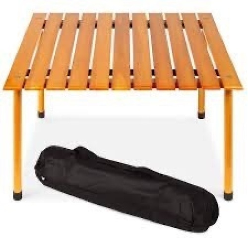 Foldable Indoor Outdoor Wooden Table w/ Carrying Case - 28x28in - Lot 2587