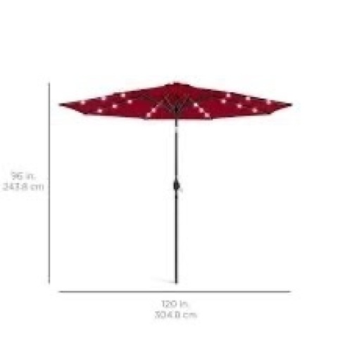 Solar LED Lighted Patio Umbrella w/ Tilt Adjustment, UV-Resistance - 10ft - Lot 2610