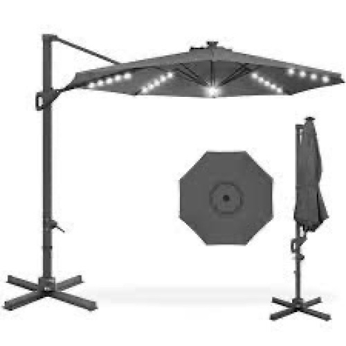 360-Degree Solar LED Cantilever Offset Patio Umbrella w/ Tilt - 10ft - Lot 3661