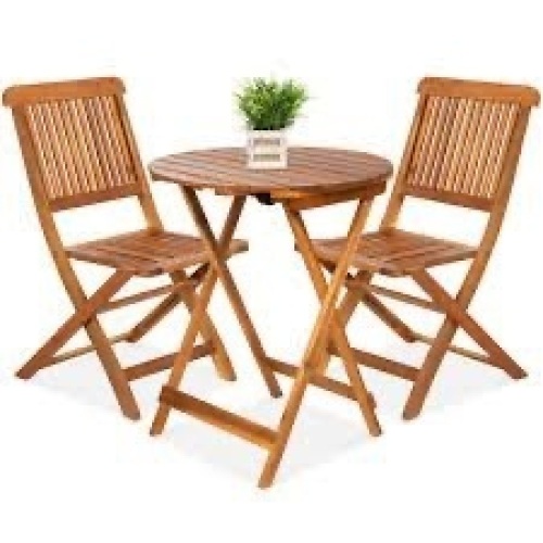 3-Piece Acacia Wood Bistro Set w/ Folding Table, 2 Chairs - Lot 3663