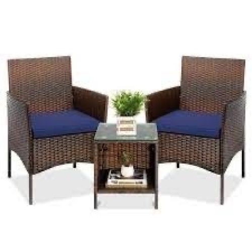 3-Piece Outdoor Patio Wicker Bistro Set w/ Side Storage Table - Lot 3683