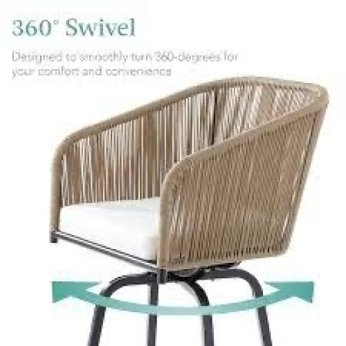 Set of 2 Woven Wicker Swivel Barstools w/ 360 Rotation, Steel Frame - Lot 3685