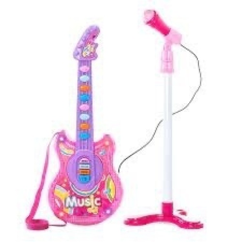 Kids Pretend Play Guitar Musical Instrument Toy w/ Microphone, Stand - 19in - Lot 3686