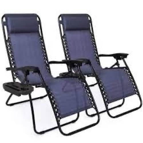 Set of 2 Adjustable Zero Gravity Patio Chair Recliners w/ Cup Holders - Lot 3698