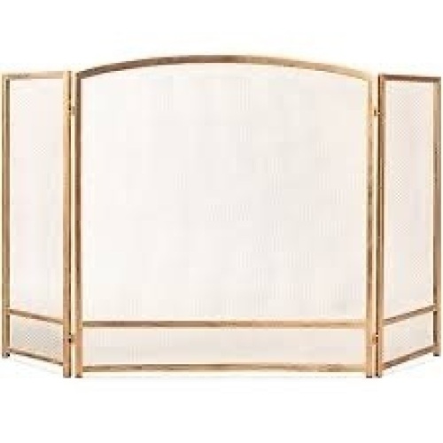 3-Panel Simple Steel Mesh Fireplace Screen w/ Rustic Worn Finish - 47x29in - Lot 3687
