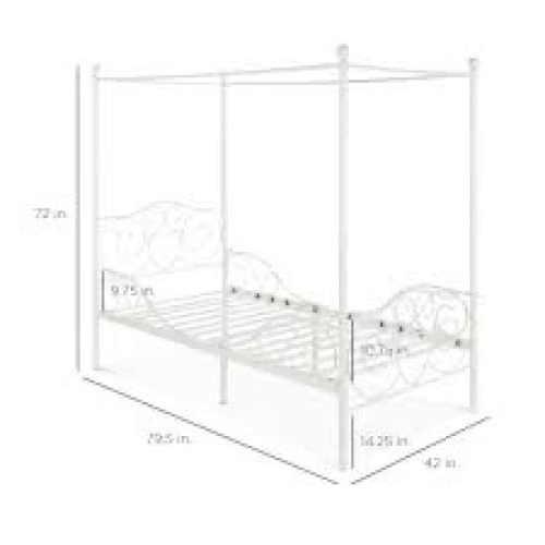 Classic 4-Post Metal Canopy Twin Bed Frame w/ Heart Scroll Design - Lot 1868
