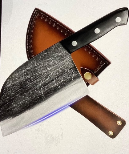 Authentic XYJ Since 1986,Outstanding Ancient Forging, 6.7Inch Full Tang, Serbian Chefs knife, Chef Meat Cleaver, KitchenKnives, Set with Leather Sheath,Take Carrying,Butcher, forCamping or Outdoor, Like New, Retail - $29.86 - Lot 12