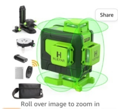 Huepar, Laser Level, Self-Leveling, 4x460, With Remtote, Green Lines, up to 100' , 904DG, Like New, Retail - $185.99 - Lot 14