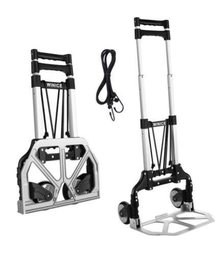 WINICE Max Load 165 Lbs Folding Hand Truck Dolly Luggage CartsOne-button Unfold Durable Sturdy for Industrial/Travel/Shopping, Cart with Telescoping Handle and Elastic Ropes, Like New, retail - $37.99 - Lot 16