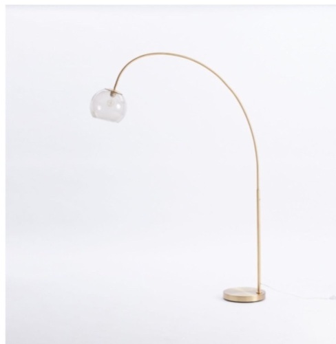 West Elm, Acrylic Shade Overarching Floor Lamp Antique Brass Smoke Acrylic (76"'), Like New, Has Minor Crack in Cover, Retyail - $399 - Lot 33