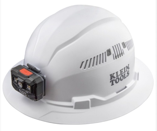 Klien tools ,Hard Hat. Vented. Full Brim with Rechargeable Headlamp, White, New, Retail - $64.99 - Lot 38