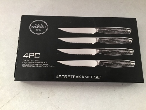 Elegant Life, 4 Piece, One-Piece Forged, Full Tang, Sharp Blade, Japanese Stainless Steel, Steak Knife set, Like New, Retail - $22.49 - Lot 46