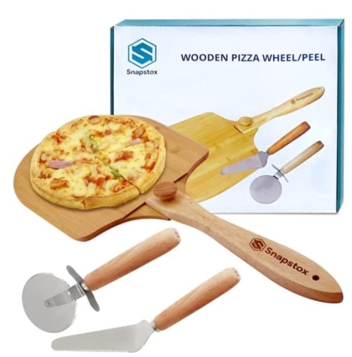 Snapstox Wood Pizza Peel, Cutting Board Handle 12 x 14/24", For Baking Snapstox Bread, Cake Peeler, Cheese Board Tray,Includes Pizza Slicer, New, Retail - $33.95 - Lot 57
