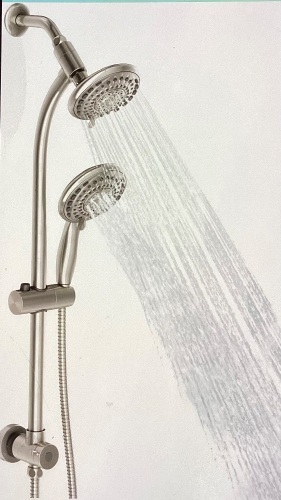 Egretshower Handheld Showerhead & Rain Shower Combofor Easy Reach , 27.5" Drill-free Stainless Steel Slide Bar, 5"of5-setting Handheld Shower and Showerhead, with 5ft HoseBrush Nickel, Like New, retail - $64.99 - Lot 60