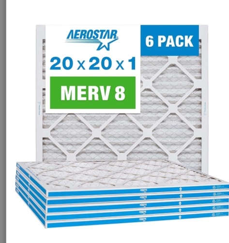 Aerostar, 20x20x1, MERV 8, Pleated Air Filter, AC furnance Air Filter, 6 Pack, Like New, Retail - $36.22 - Lot 61
