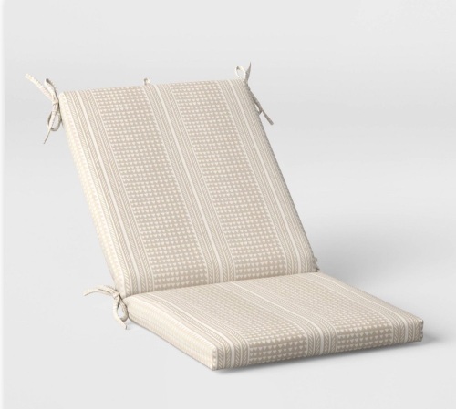DuraSeason Fabric' Outdoor Chair Cushion Geo Stripe Neutral- Threshold, Like New, Retail - $35 - Lot 92