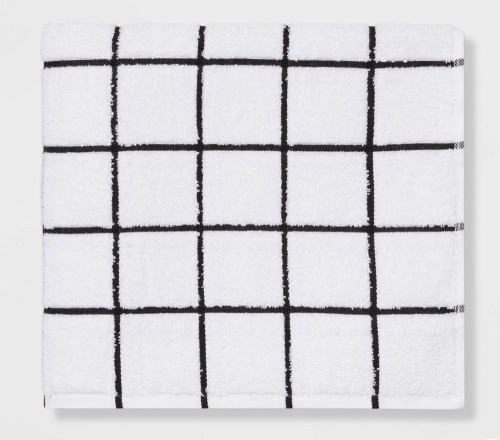 Everyday Grid Bath Towel Black/White - Room Essentials , LOT of 2 , Like New, Retail - $5 - Lot 94