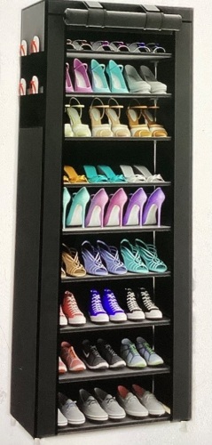 TXT&BAZ 27-Pairs Tool Free Easy Assembled Shoe Rack withNonwoven Fabric Cover (10-Tiers Black), Like New, Retail - $33.80 - Lot 116