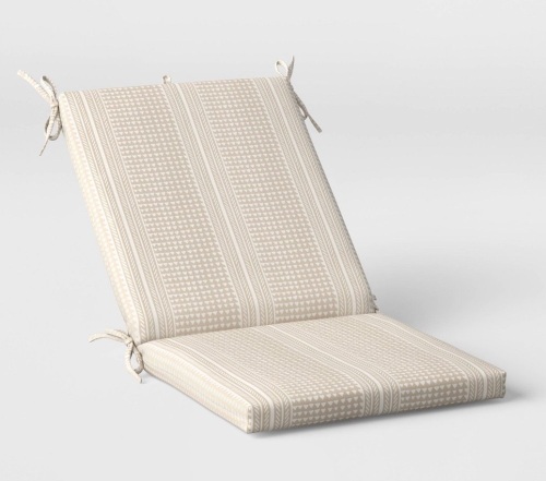 DuraSeason Fabric™ Outdoor Chair Cushion Geo Stripe Neutral- Threshold, Like New, Retail - $35 - Lot 141