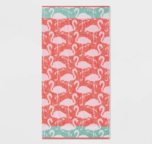 XL Flamingo Print Beach Towel - Sun Squad, LOT of 2, New, retail - $15 - Lot 162