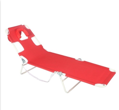 Face Down Beach Chaise Lounge - Red - Ostrich, Like New, retail - $60 - Lot 164