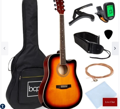 Full Size Beginner Acoustic Guitar Set with Case, Strap, Capo - 41 in, Like New, Retail - $69.99 - Lot 166