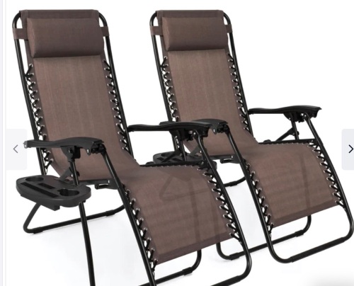 Set of 2 Adjustable Zero Gravity Patio Chair Recliners w/ Cup Holders< Like New, Retail - $119.99 - Lot 189