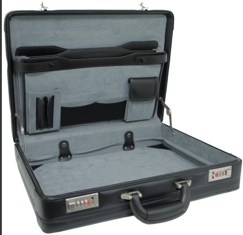 Alpine Swiss Expandable Leather Attache Briefcase Dual Combination Locks, Like New, Retail - $149.99 - Lot 201