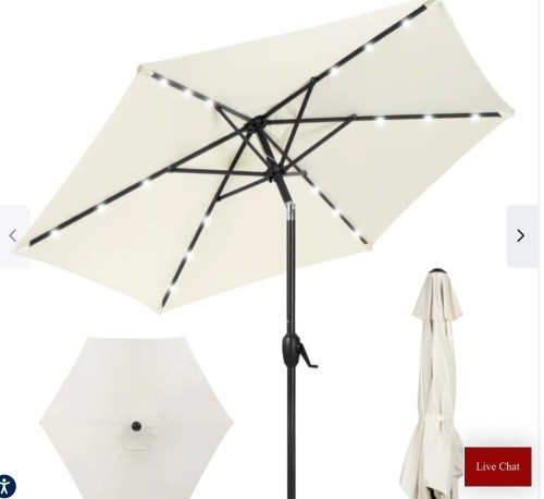 Outdoor Solar Patio Umbrella w/ Push Button Tilt, Crank Lift - 7.5ft, Like New, Rewtail - $59.99 - Lot 227