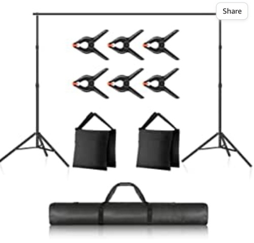 Newer Photo Studio Backdrop Support System, 10ft/3m Wide 7ft/2.1m High Adjustable Background Stand with 4 Crossbars, 6 Backdrop Clamps,2 Sandbags, and Carrying Bag for Portrait & Studio Photography, Like New, Retail - $37.99 - Lot 228