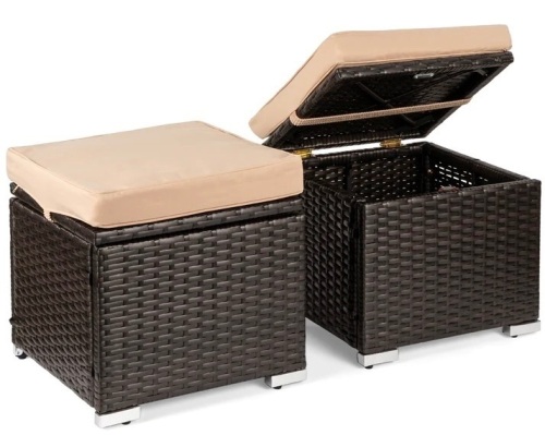 Set of 2 Wicker Ottomans, Multipurpose w/ Removable Cushions,Steel Frame, Like New, Retail - $129.99 - Lot 239