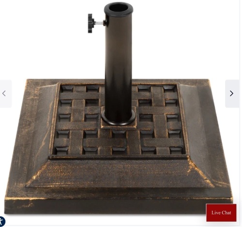 26lb Steel Square Patio Umbrella Base Stand, Basketweave Pattern, Like New, Retail - $39.99 - Lot 259