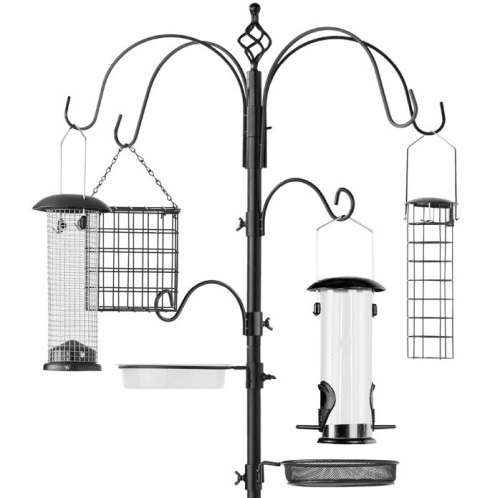 Bird Feeding Station, 6- Hook Steel Multi-Feeder Stand w/ 4 Feeders -89in, Like New, Retail - $41.99 - Lot 288