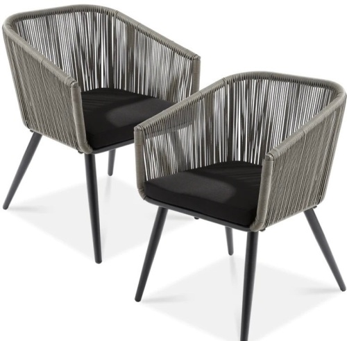 Set of 2 Indoor Outdoor Woven Wicker Patio Dining Chairs, 250lbCapacity, Like New, Retail - $299.99 - Lot 294
