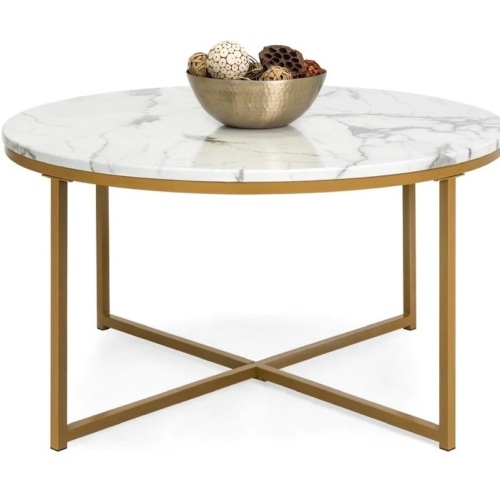Round Coffee Table w/ Faux Marble Top, Metal Frame - 36in, Like New, Retail - $99.99 - Lot 301