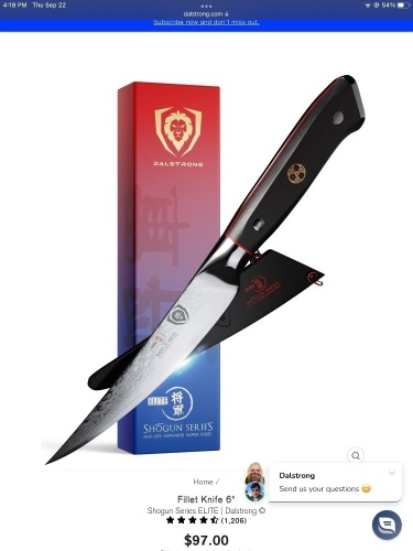 Dalstrong, Shogun Series, AUS-10V, Japanese Super Steel, 6", Filet Knife, Like New, Retail - $169.99 - Lot 302