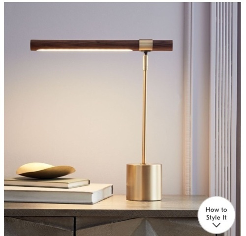 Linear Wood LED USB Table Lamp Antique Brass Walnut (18'), Like New, Retail - $179 - Lot 304