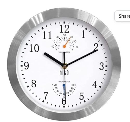 hito Silent Non ticking Wall Clock 10 inch Sweep Movement GlassCover Silver Aluminum Frame, Decorative for Kitchen, Living Room,Bedroom, Office (White), Like New, Retail - $14.99 - Lot 306