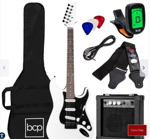 Beginner Electric Guitar Kit w/ Case, 10W Amp, Tremolo Bar - 39in, Like New, Retail - $124.99 - Lot 321