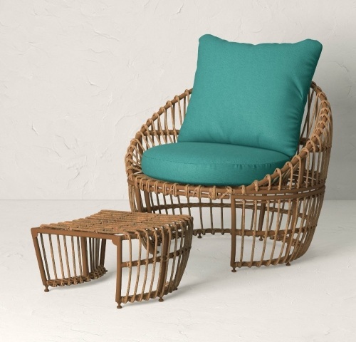 Topanga Club Chair with Ottoman - Blue/Brown- Opalhouse designed with Jungalow, Like New, Retail - $350 - Lot 326