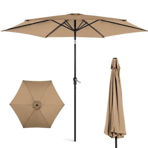 Outdoor Steel Market Patio Umbrella Decoration w/ Tilt, Crank Lift - 10ft, Tan , Like New, Retail - $59.99 - Lot 333