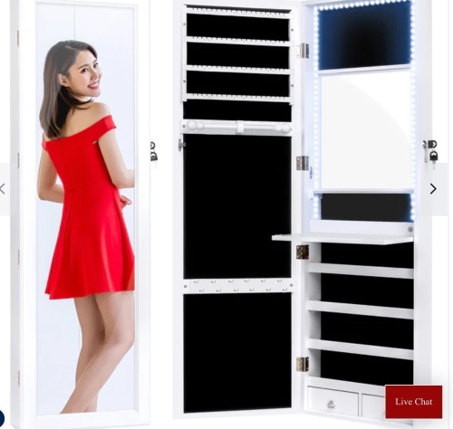 Jewelry Cabinet Armoire w/ Inside Mirror, LED Lights, Like New, Retail - $119.99 - Lot 336