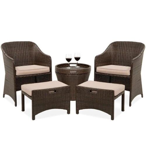 5-Piece Outdoor Wicker Bistro Set w/ Side Storage Table, No Assembly - Lot 98