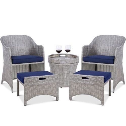 5-Piece Outdoor Wicker Bistro Set w/ Side Storage Table, No Assembly - Lot 99