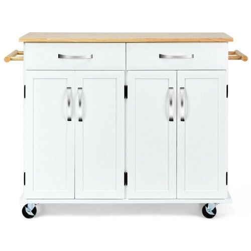 Wood Top Rolling Island Cart Storage Cabinet - Lot 240